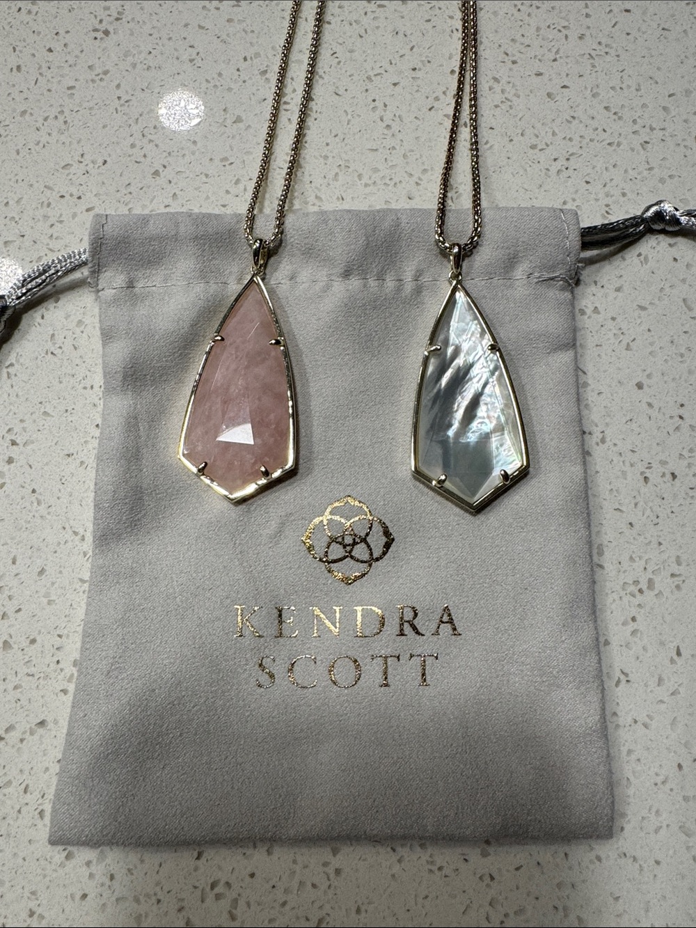 BOGO Kendra Scott Duo Pendant Necklaces - Rose Pink & Iridescent White